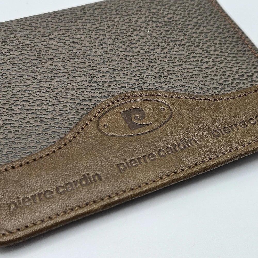 VINTAGE Pierre Cardin Pebbled Brown Leather Slim Card Holder Wallet